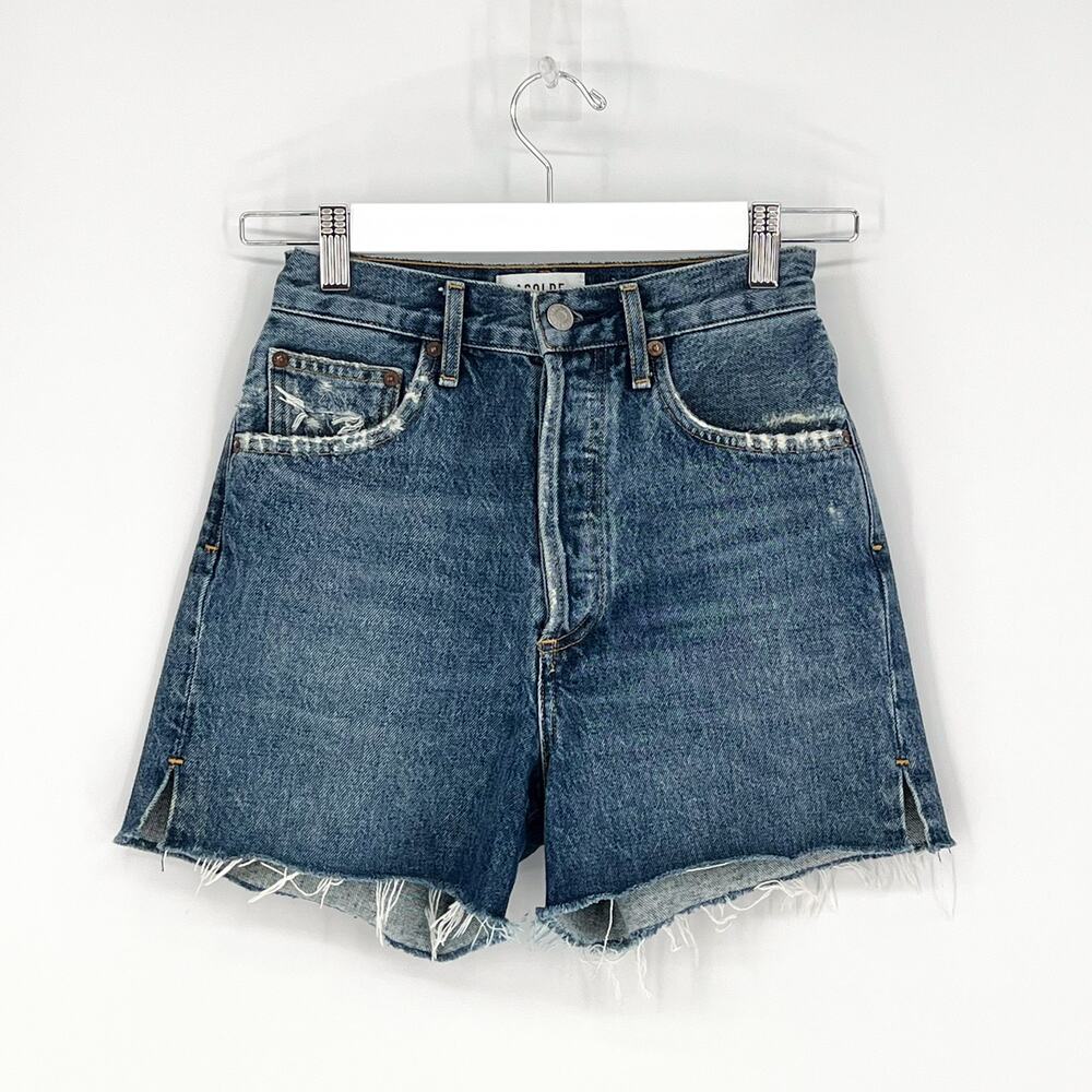 AGOLDE Dee High Rise Cutoff Denim Shorts Precision Medium Wash Size 24 - Picture 2 of 5